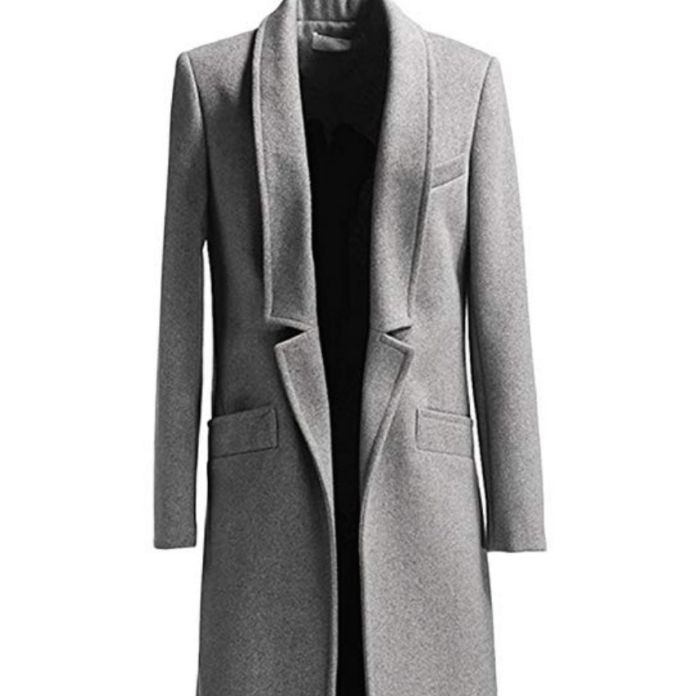 Gray Classic Notch Lapel Long Trench Coat